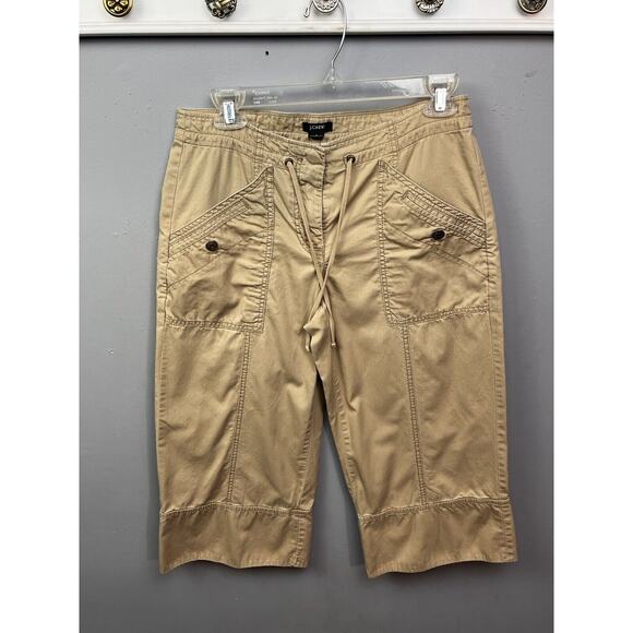 J Crew Pants Womens 6 Favorite Fit Cargo Capri Tan Drawstring Coastal Classic - Picture 1 of 8